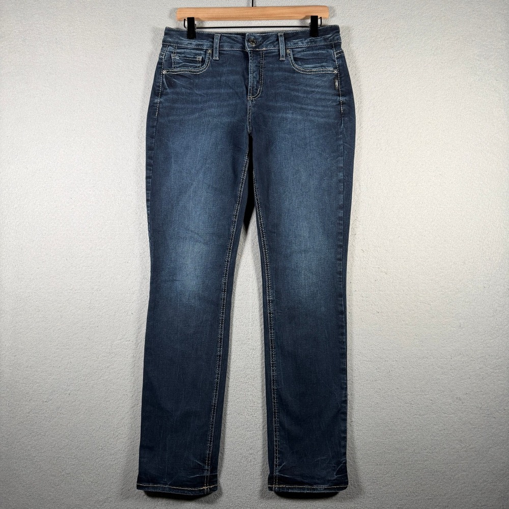 Silver Jeans Co Womens Dark Wash Straight Leg Stretch Denim Jeans 32x30